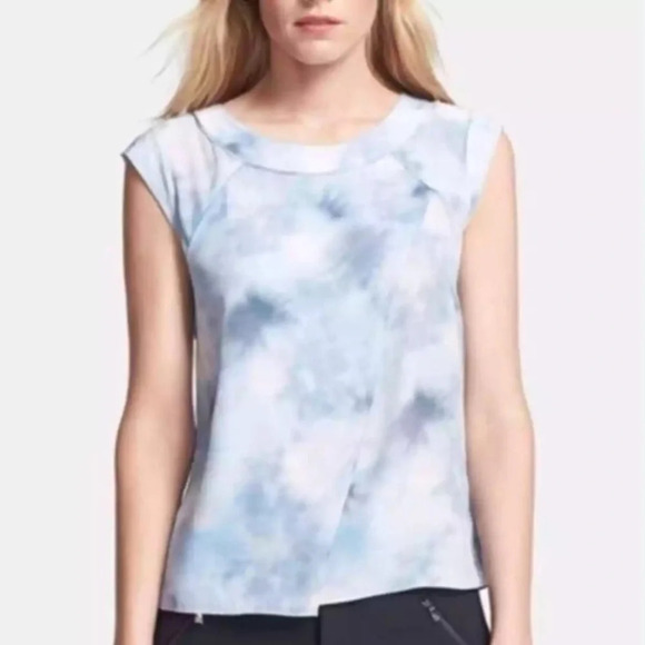 Rebecca Taylor 100% Silk Dreamy Flowy Crossover Front Cloud Watercolor Blouse 10 - Picture 1 of 7
